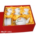 Hộp quà tặng bộ ấm chén sứ si đỏ lụa vàng cao cấp Bát Tràng