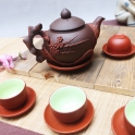 Bộ ấm chén tử sa đắp đào đỏ S1