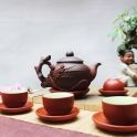 Bộ ấm chén tử sa đắp đào đỏ S1