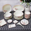 Bộ bát đĩa Sen chỉ hồng vẽ tay 19 món (Trắng)
