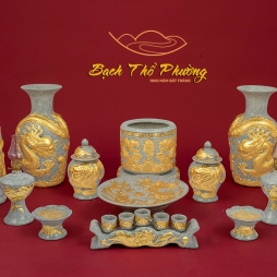 Bộ đồ thờ cúng men rạn dát vàng cho ban 1m54 trở lên