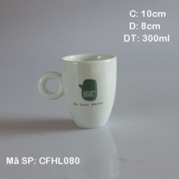 Cốc latte dáng Ý quai tròn men trắng 