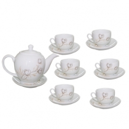 Ấm chén sứ dáng Minh Long họa tiết hoa phù dung 800ml (Trắng) Ấm chén sứ dáng Minh Long họa tiết hoa phù dung 800ml (Trắng)