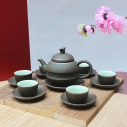 Bộ ấm chén tử sa đai eo xanh chỉ