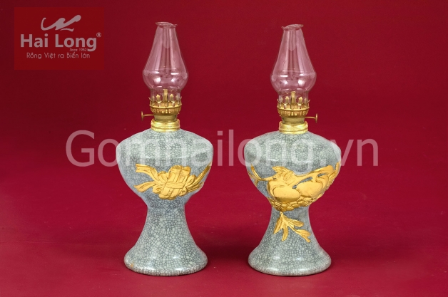 Đèn dầu thờ cúng men rạn dát vàng