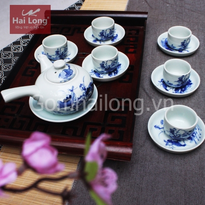 Bộ ấm chén chuôi giả cổ kèm đĩa kê 