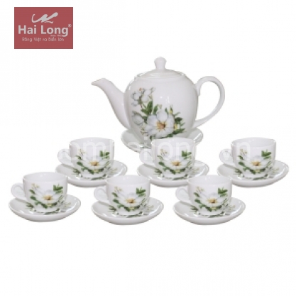 Bộ ấm chén sứ dáng Minh Long hoa trà 700ml (Trắng)
