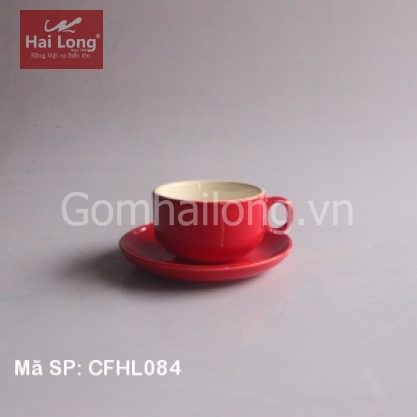 Cốc cafe truyền thống quai tròn men đỏ 