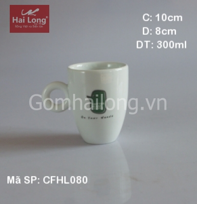 Cốc latte dáng Ý quai tròn men trắng 