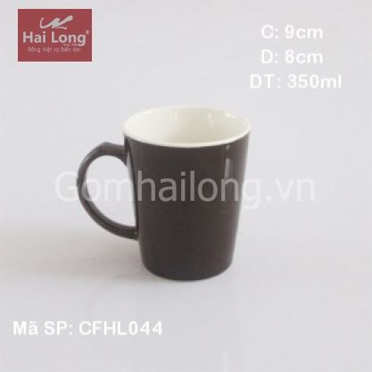 Cốc sứ cafe lòng trắng quai C (Nâu)