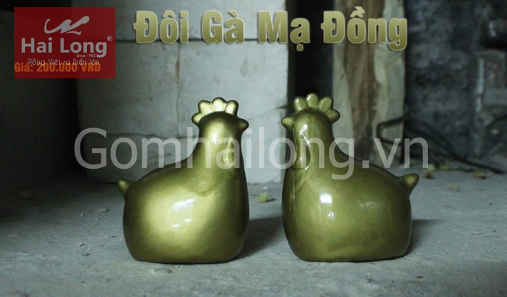Tượng sứ gà mạ đồng cao cấp Bát Tràng