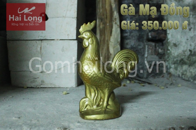 Tượng sứ gà mạ đồng cao cấp Bát Tràng