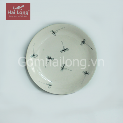 Đĩa tròn men xanh đồng vẽ chuồn phi 26