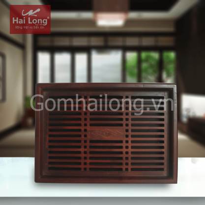 Khay chữ nhật giả gỗ kê ấm chén