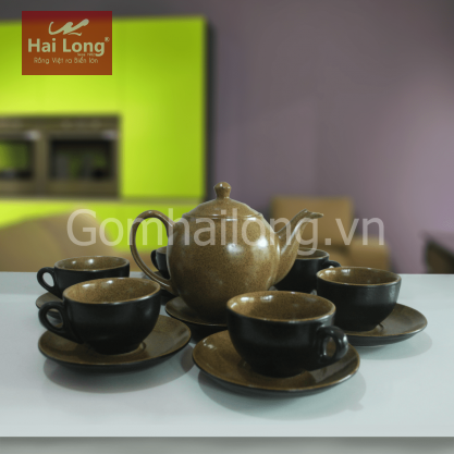 Bộ ấm chén cà phê Ý men đen lòng gốm