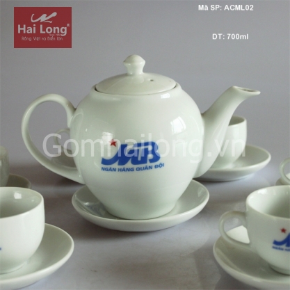 Bộ ấm chén quà tặng Ngân hàng MB 700ml (Trắng)