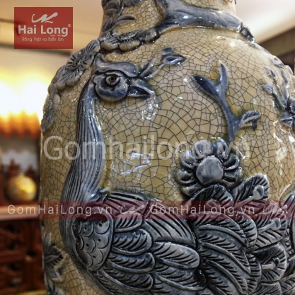 Tiểu Lộc Bình Công Đào men Rạn bóng Hoàng Lưu Ly