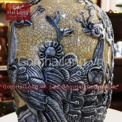 Tiểu Lộc Bình Công Đào men Rạn bóng Hoàng Lưu Ly