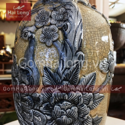 Tiểu Lộc Bình Công Đào men Rạn bóng Hoàng Lưu Ly