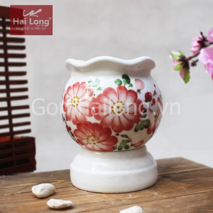 Đèn xông tinh dầu họa tiết ba hoa đỏ cỡ nhỡ