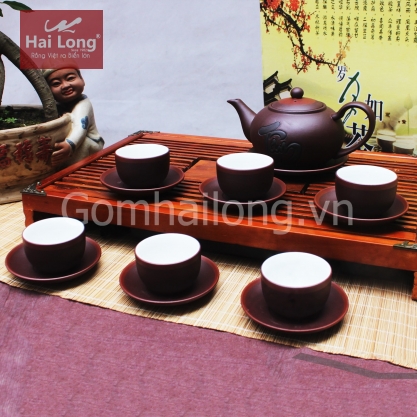 Bộ ấm chén tử sa chóp thư pháp chữ Tâm 