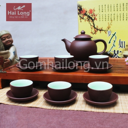 Bộ ấm trà quả hồng nâu tử sa