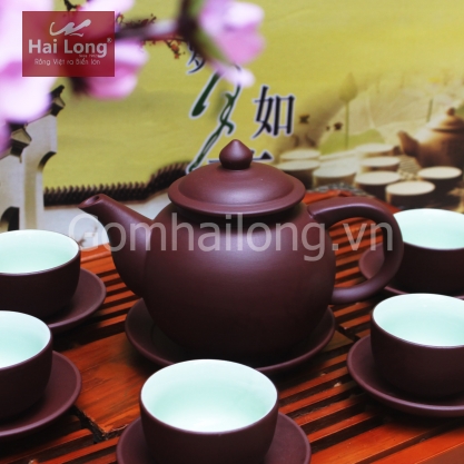 Bộ ấm trà quả hồng nâu tử sa