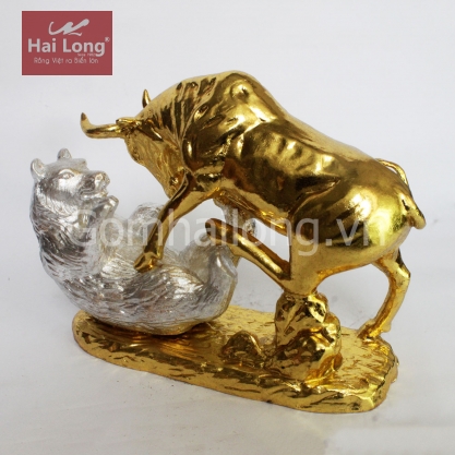 tượng trâu bằng gốm sứ dát vàng_4